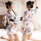Sexy Lingerie Low-Cut Retro Japanese Print Kimono Hollow Sexy Corset Passion Suit Uniform Temptation