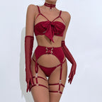 Wholesale Sexy Lingerie Set with Garter Belt Hollow Out Push-Up Four-Piece Set for Women