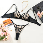 Sexy Three-Piece Transparent Lingerie Set for Women Thin Mesh Gathered Tempting Bra Suit