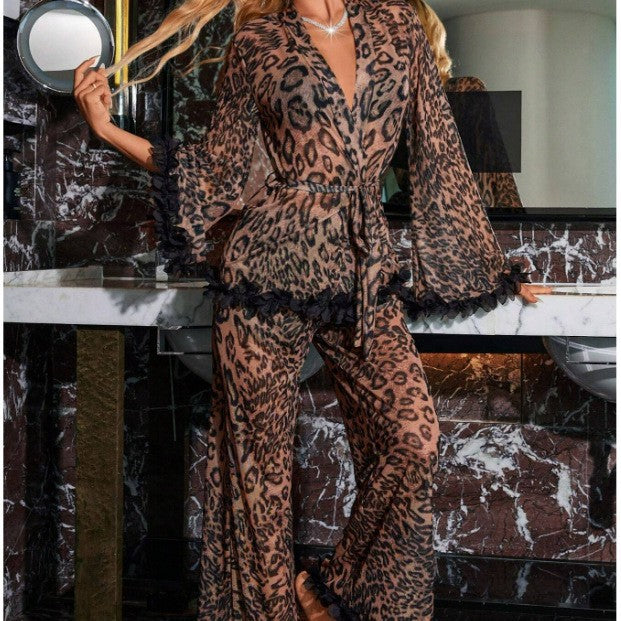 Sexy Mesh Transparent Leopard Print Lingerie Set for Women