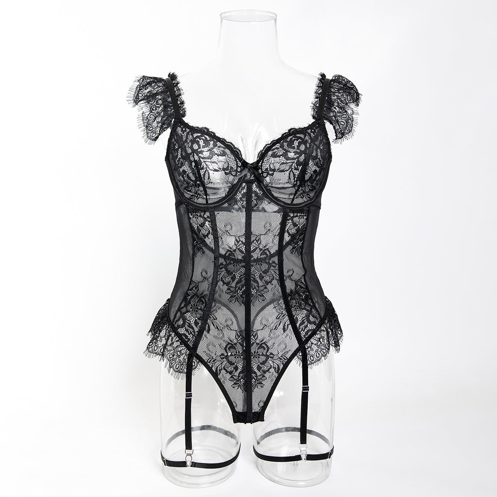 Style Lace Trim Sexy Women's Floral Sheer Lingerie Bodysuit