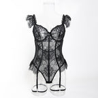 Style Lace Trim Sexy Women's Floral Sheer Lingerie Bodysuit