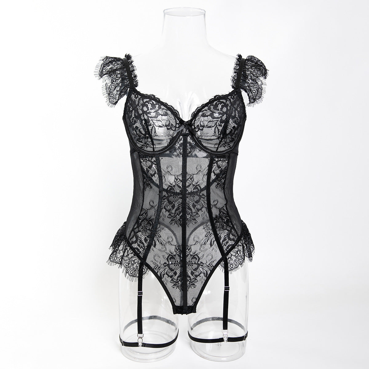 Style Lace Trim Sexy Women's Floral Sheer Lingerie Bodysuit