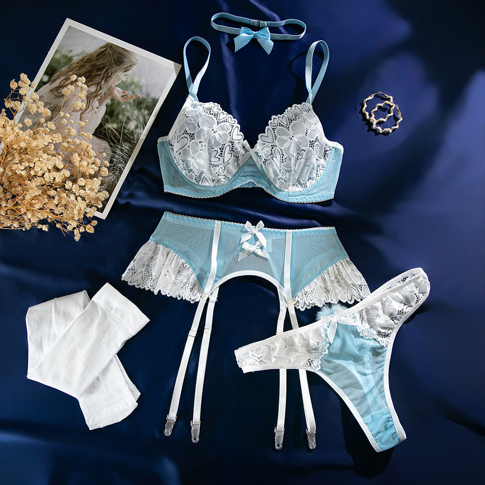 Sexy Lingerie Set - Lace and Mesh Splicing Nurse Costume Erotic Underwear Five-Piece Set