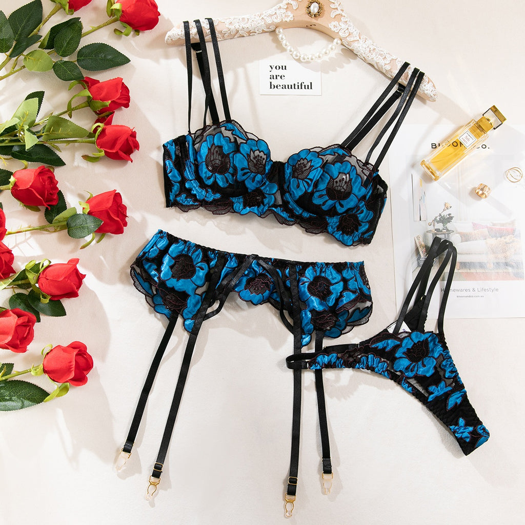 Sexy Floral Embroidered Bra Set - Hollow Out Transparent Lingerie for Women