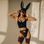 Black mesh see through bra lingerie women's sexy set