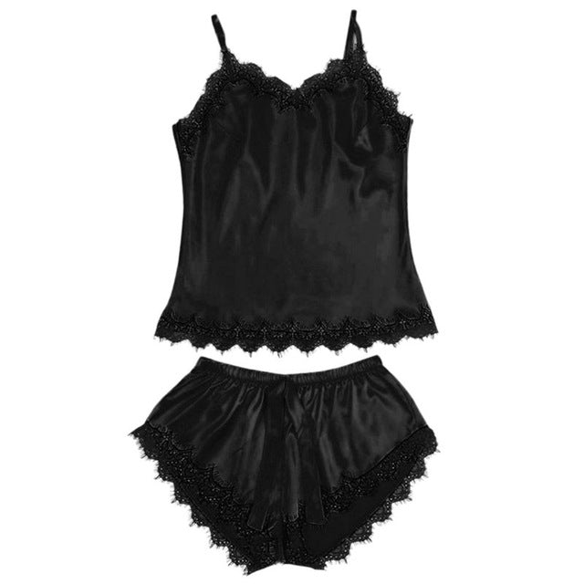 Women Sexy Sleepwear Kit Ladies Sleeveless Lingerie Lace V-Neck Nightgown Polyester Pijama