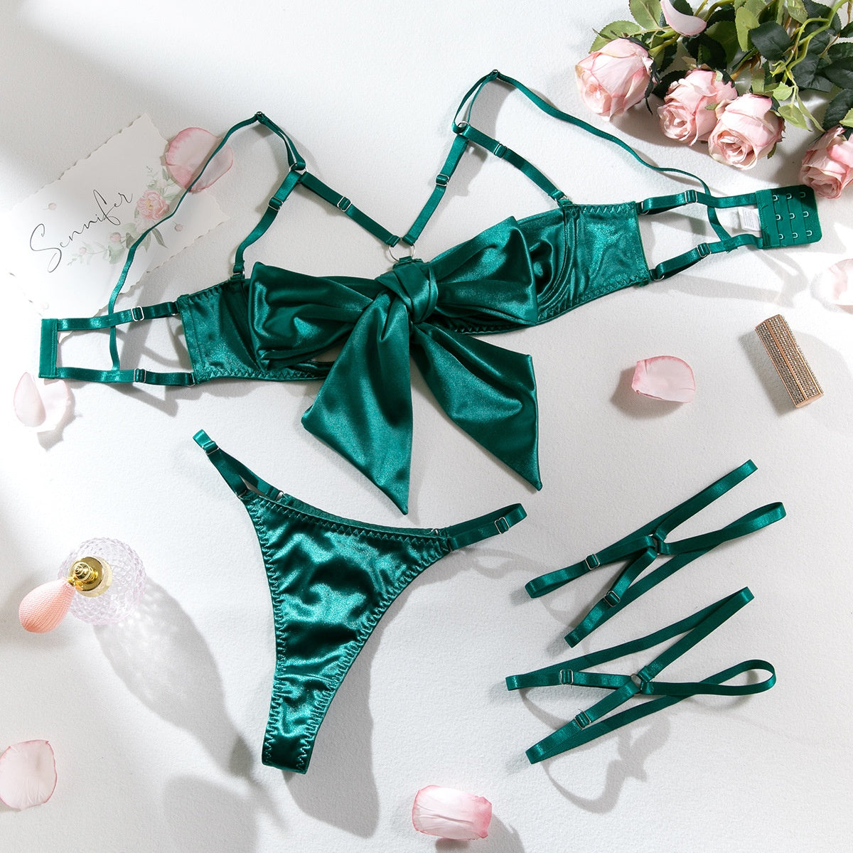 Sexy Lingerie Set with Steel Ring Hollow Design and Thigh Rings