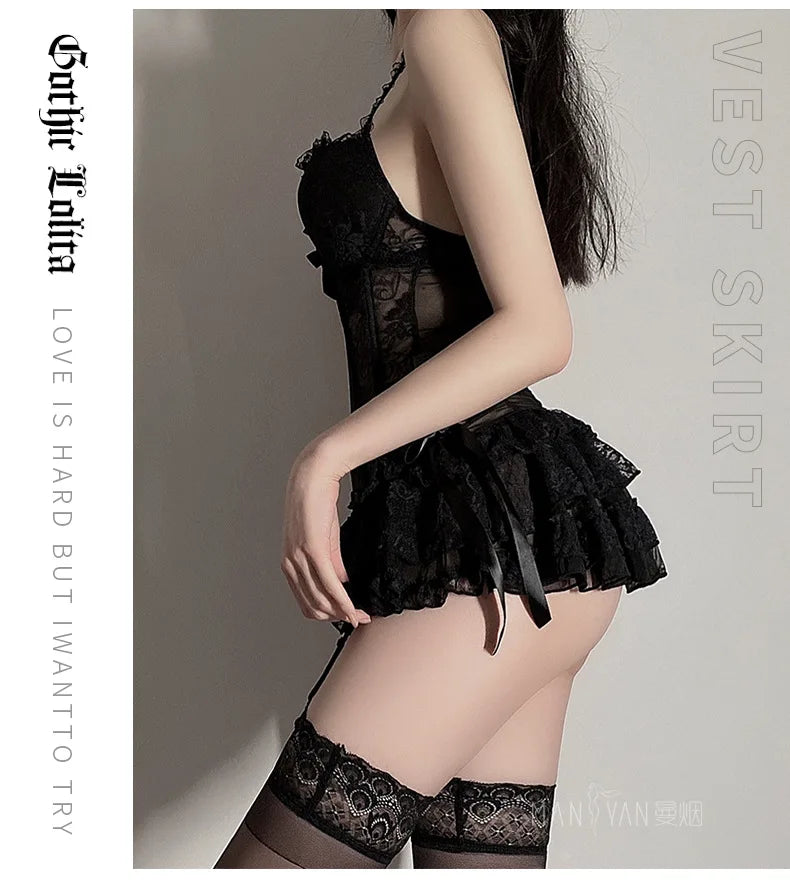 Sexy lingerie for women‘s Porn lace dress Set kirt Underwear Women skirtSlim waistcoat Princess Dress Ladies Erotic Costumes