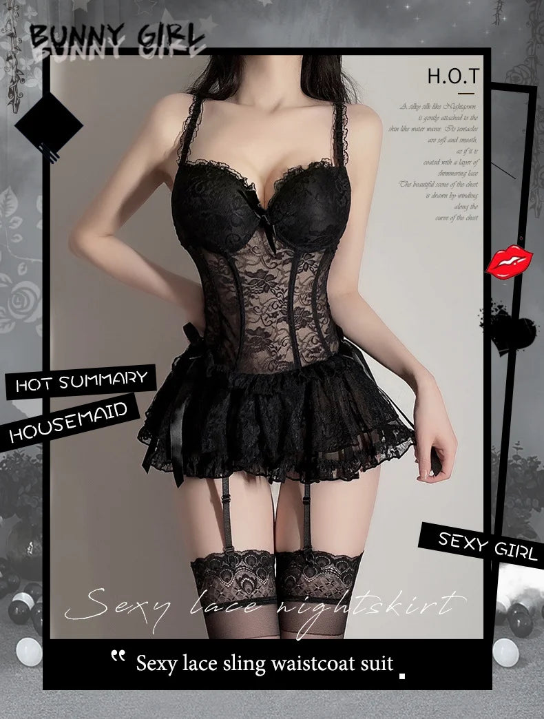 Sexy lingerie for women‘s Porn lace dress Set kirt Underwear Women skirtSlim waistcoat Princess Dress Ladies Erotic Costumes