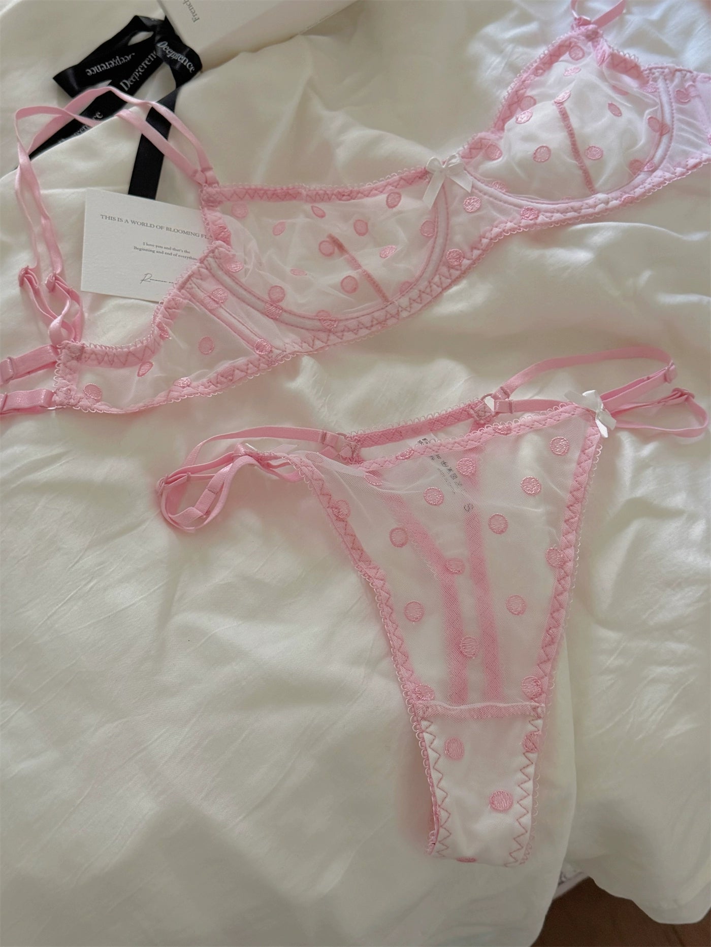 Polka dot women underwear sexy lace embroidered flower lingerie fresh and delicate uplifting bra set ladies bras