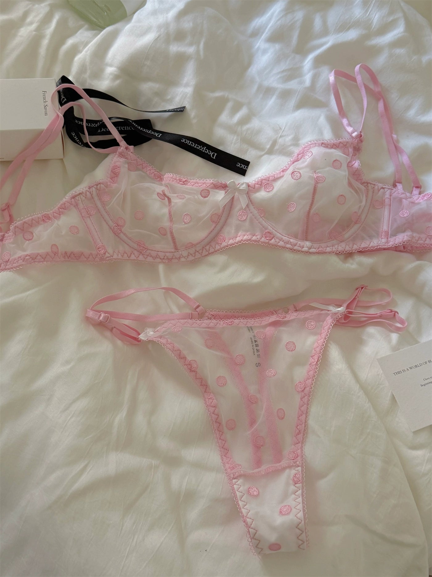 Polka dot women underwear sexy lace embroidered flower lingerie fresh and delicate uplifting bra set ladies bras