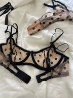 Polka dot women underwear sexy lace embroidered flower lingerie fresh and delicate uplifting bra set ladies bras