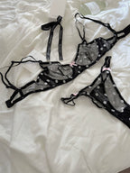 Polka dot women underwear sexy lace embroidered flower lingerie fresh and delicate uplifting bra set ladies bras