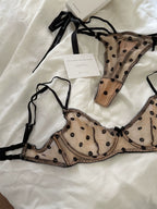 Polka dot women underwear sexy lace embroidered flower lingerie fresh and delicate uplifting bra set ladies bras