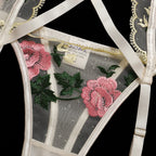 Erotic Female Lingerie Sets Floral Embroidery Sexy Transparent Underwear Porn Sexual 3 Piece Lingerie Women Bra and Panty Set
