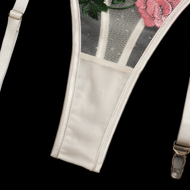 Erotic Female Lingerie Sets Floral Embroidery Sexy Transparent Underwear Porn Sexual 3 Piece Lingerie Women Bra and Panty Set