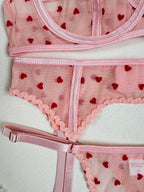 French Ultra Thin Women Underwire Set Sexy Lace Peach Heart Embroidery Bra Set Romantic Pink Transparent Lingerie With Thong