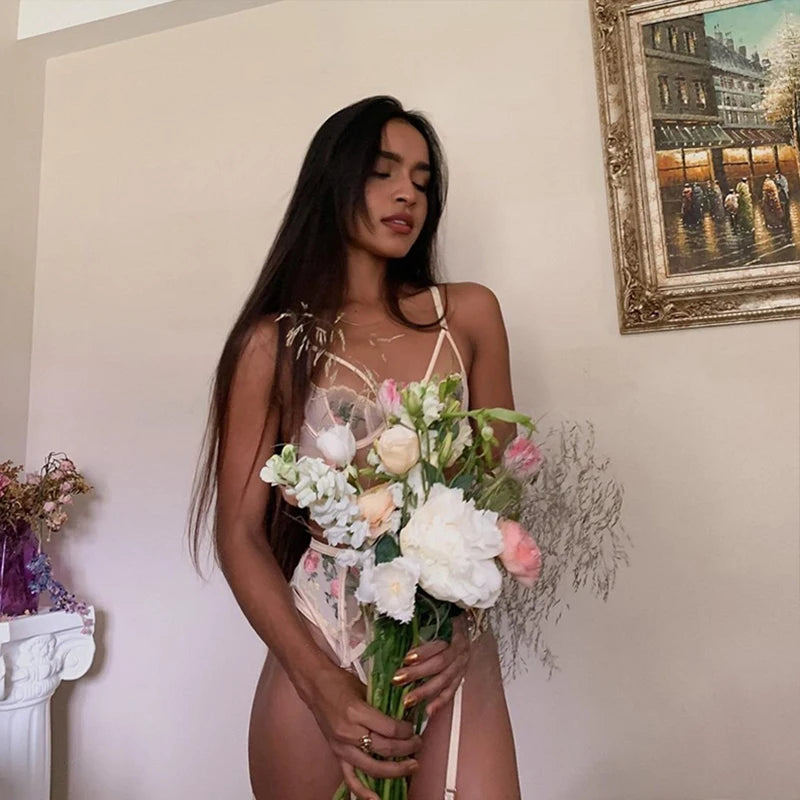 Erotic Female Lingerie Sets Floral Embroidery Sexy Transparent Underwear Porn Sexual 3 Piece Lingerie Women Bra and Panty Set