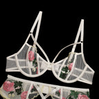 Erotic Female Lingerie Sets Floral Embroidery Sexy Transparent Underwear Porn Sexual 3 Piece Lingerie Women Bra and Panty Set