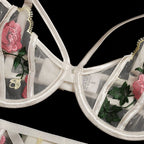 Erotic Female Lingerie Sets Floral Embroidery Sexy Transparent Underwear Porn Sexual 3 Piece Lingerie Women Bra and Panty Set