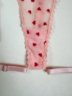 French Ultra Thin Women Underwire Set Sexy Lace Peach Heart Embroidery Bra Set Romantic Pink Transparent Lingerie With Thong