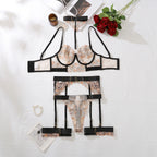 Erotic Women's Lingerie 5-Piece Set Hanging Neck Leopard Embroidered Bra Panty Garter Sets See-Through Patchwork Sexy Underwear