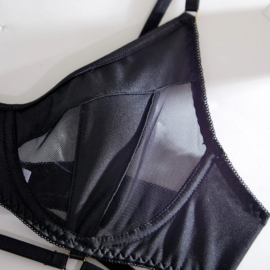 Women's Sexy Lingerie Set with Garter Belt Matching Bra and Panty Lingeries Sets 4 Piece