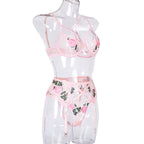 Erotic Female Lingerie Sets Floral Embroidery Sexy Transparent Underwear Porn Sexual 3 Piece Lingerie Women Bra and Panty Set