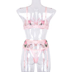 Erotic Female Lingerie Sets Floral Embroidery Sexy Transparent Underwear Porn Sexual 3 Piece Lingerie Women Bra and Panty Set