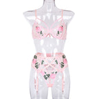Erotic Female Lingerie Sets Floral Embroidery Sexy Transparent Underwear Porn Sexual 3 Piece Lingerie Women Bra and Panty Set