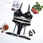 Women's Sexy Lingerie Set with Garter Belt Matching Bra and Panty Lingeries Sets 4 Piece