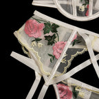 Erotic Female Lingerie Sets Floral Embroidery Sexy Transparent Underwear Porn Sexual 3 Piece Lingerie Women Bra and Panty Set
