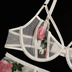 Erotic Female Lingerie Sets Floral Embroidery Sexy Transparent Underwear Porn Sexual 3 Piece Lingerie Women Bra and Panty Set