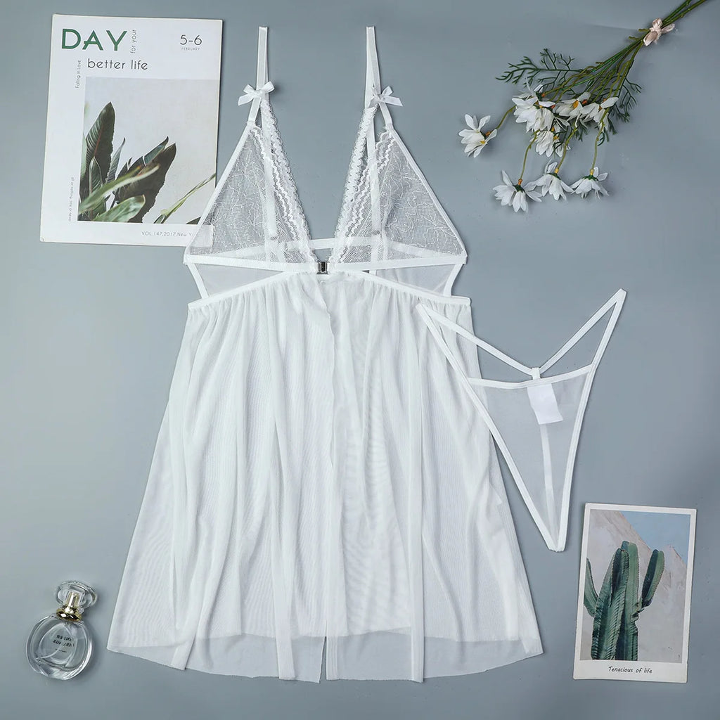 Sexy Lingerie For Woman Transparent Porno Sexual Clothing  Dress Erotic Underwear Nightdress With Thong Sleepwear