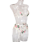 Erotic Female Lingerie Sets Floral Embroidery Sexy Transparent Underwear Porn Sexual 3 Piece Lingerie Women Bra and Panty Set