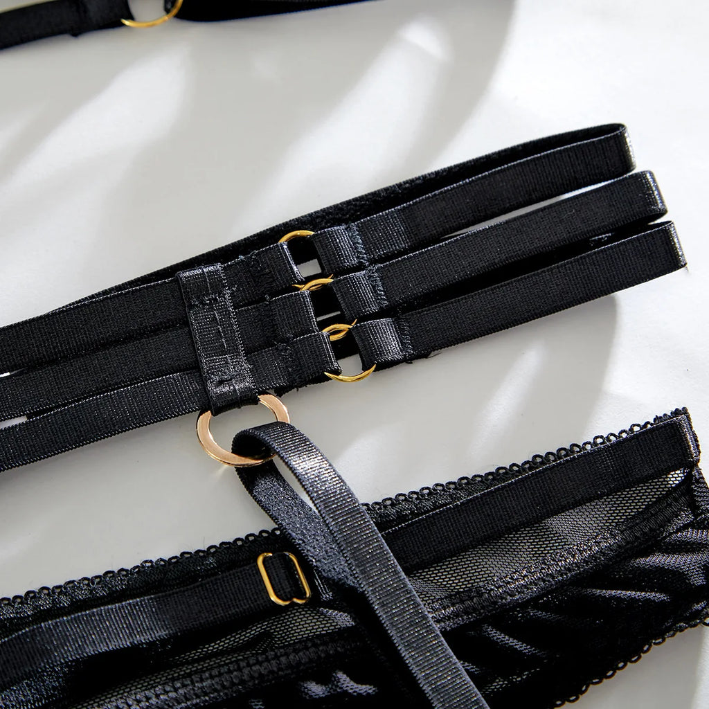 Women's Sexy Lingerie Set with Garter Belt Matching Bra and Panty Lingeries Sets 4 Piece