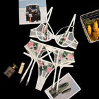Erotic Female Lingerie Sets Floral Embroidery Sexy Transparent Underwear Porn Sexual 3 Piece Lingerie Women Bra and Panty Set