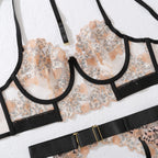 Erotic Women's Lingerie 5-Piece Set Hanging Neck Leopard Embroidered Bra Panty Garter Sets See-Through Patchwork Sexy Underwear