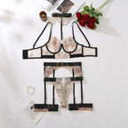 Erotic Women's Lingerie 5-Piece Set Hanging Neck Leopard Embroidered Bra Panty Garter Sets See-Through Patchwork Sexy Underwear