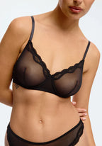 Sheer Mesh Underwire Bra Blush Lotus Black