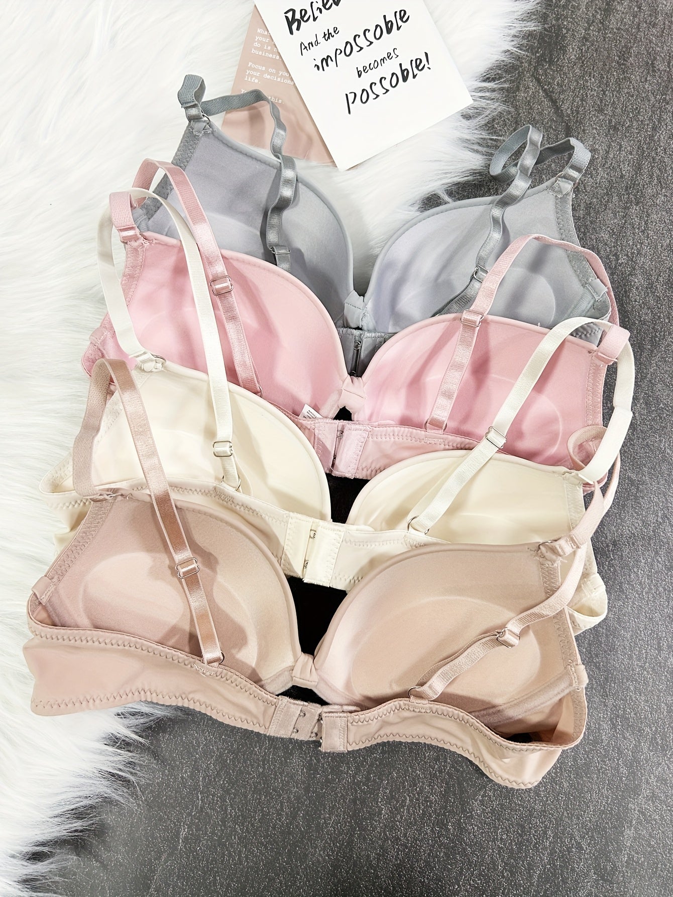 4pcs Simple Women's Underwear Bra with Padded Cups, Gathering Bustier, Single-Piece Multi-Color Combo Casual Bras, Bra Sets, Padded Bras for Women Asian, Padded Bralette, Lace Bralettes, Bra And Panty Sets for Women, Padded B