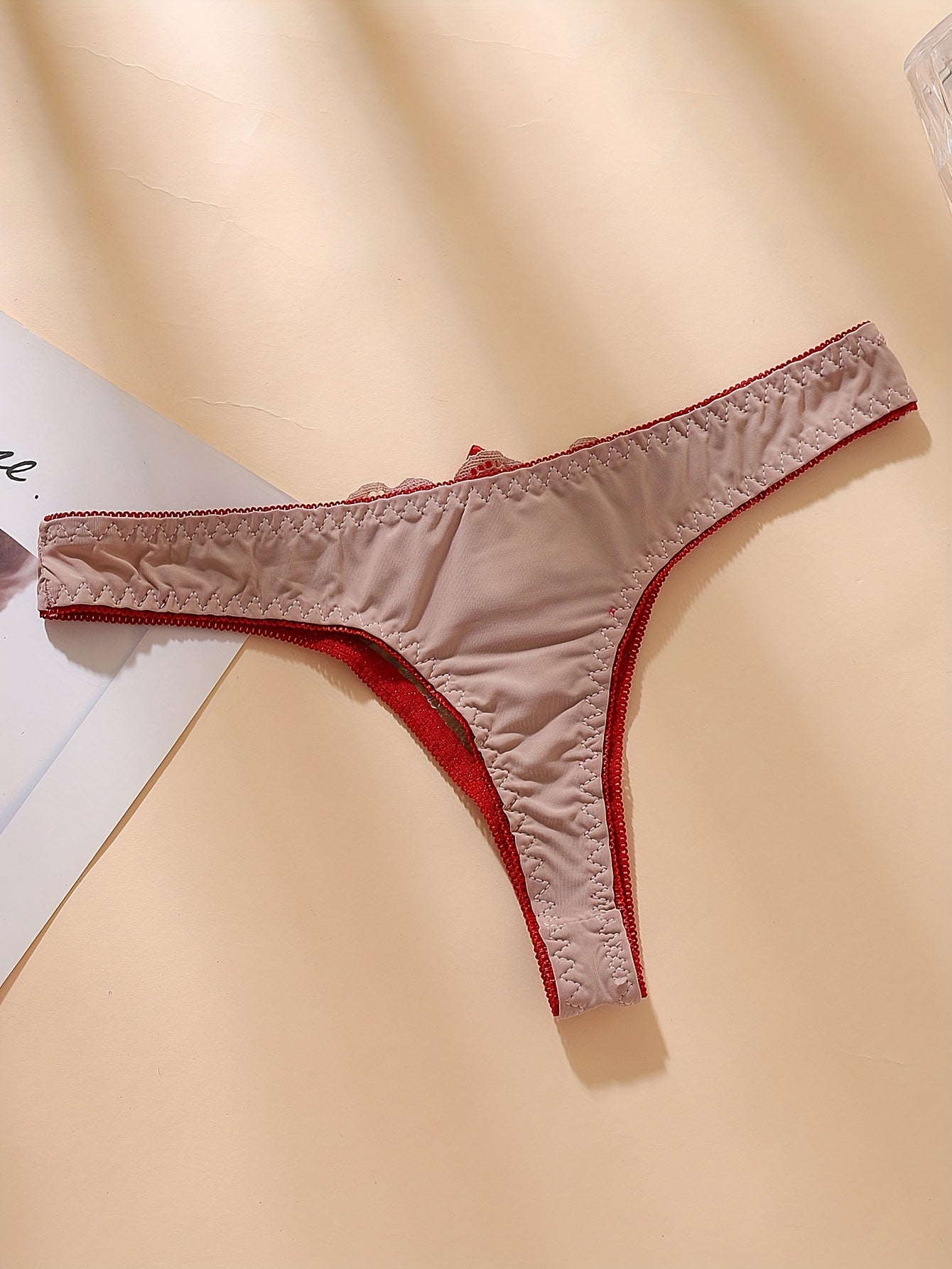 5pcs Set of Contrast Color Thin Edge Sexy Women'S Panties, Breathable, Fashionable, Soft, Close-fitting, Comfortable Lace Thongs