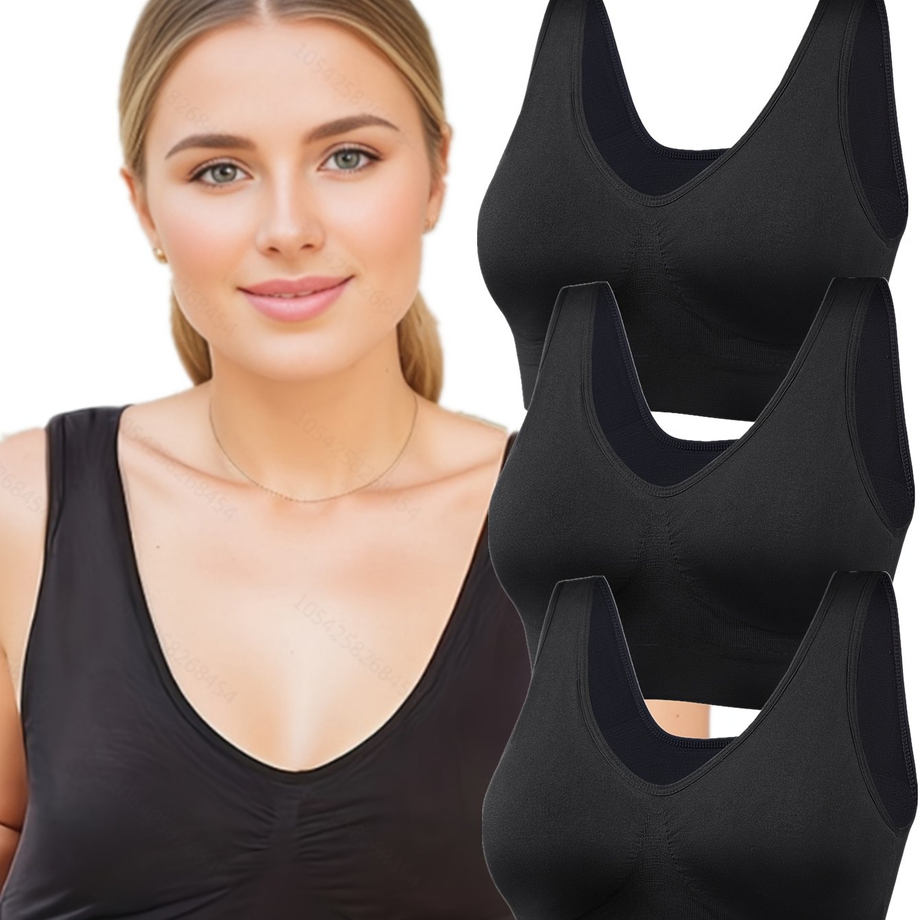 3pcs Women's Sports Bras Set, Plus Size Solid Seamless Non Padded Wireless versatile Running Bralette