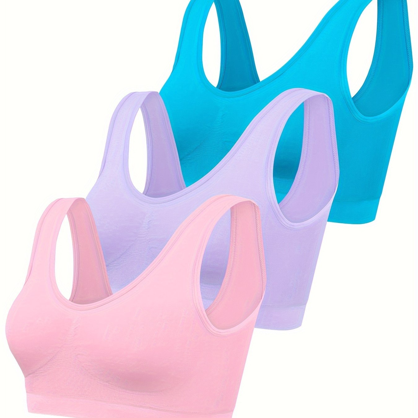 [3pcs Seamless Sports Bras] 3pcs Lightweight Women's Seamless Sports Bras | Comfortable, No-Pad Design for Yoga & Fitness, Nylon Blend, Thin, Innerwear