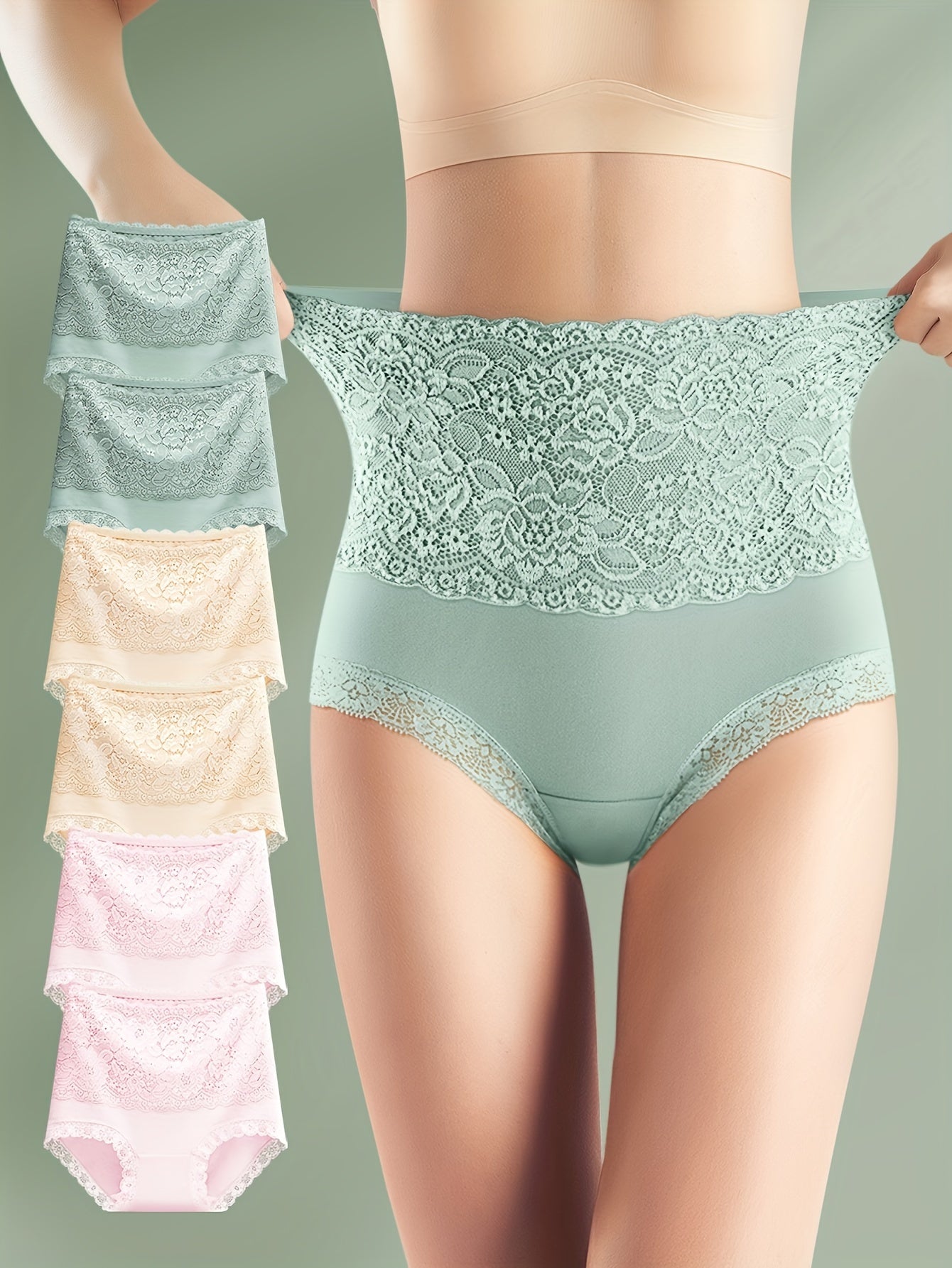 6pcs Jacquard Not Clip Butt High Waist Daily Lace Women's Panties Panties All Seasons Wearable