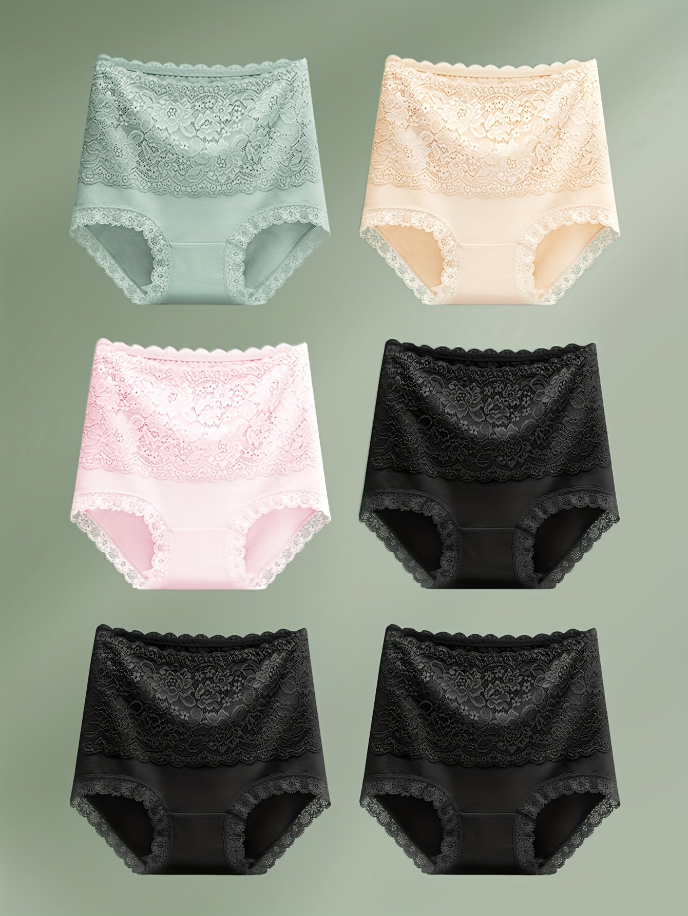 6pcs Jacquard Not Clip Butt High Waist Daily Lace Women's Panties Panties All Seasons Wearable