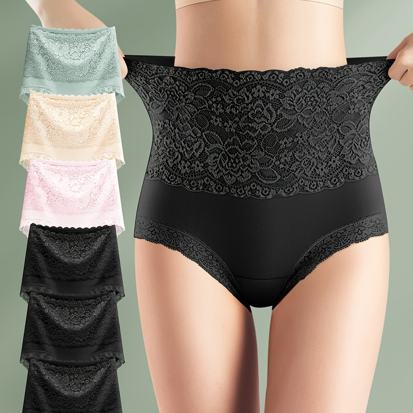 6pcs Jacquard Not Clip Butt High Waist Daily Lace Women's Panties Panties All Seasons Wearable