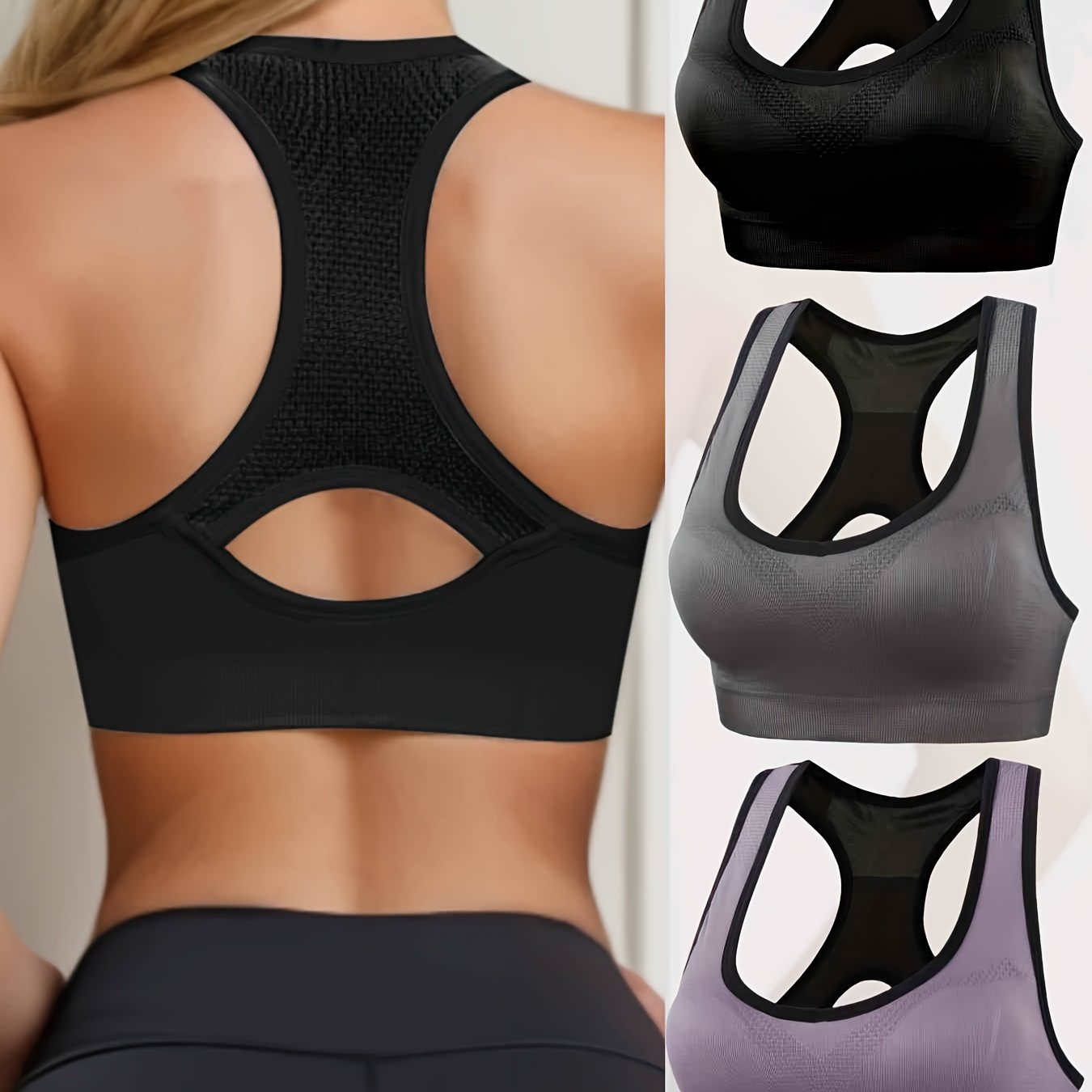 Zimi Collection 3pcs Women's Seamless Sports Bras - Comfortable, Shockproof, Backless Design for Everyday Fitness
