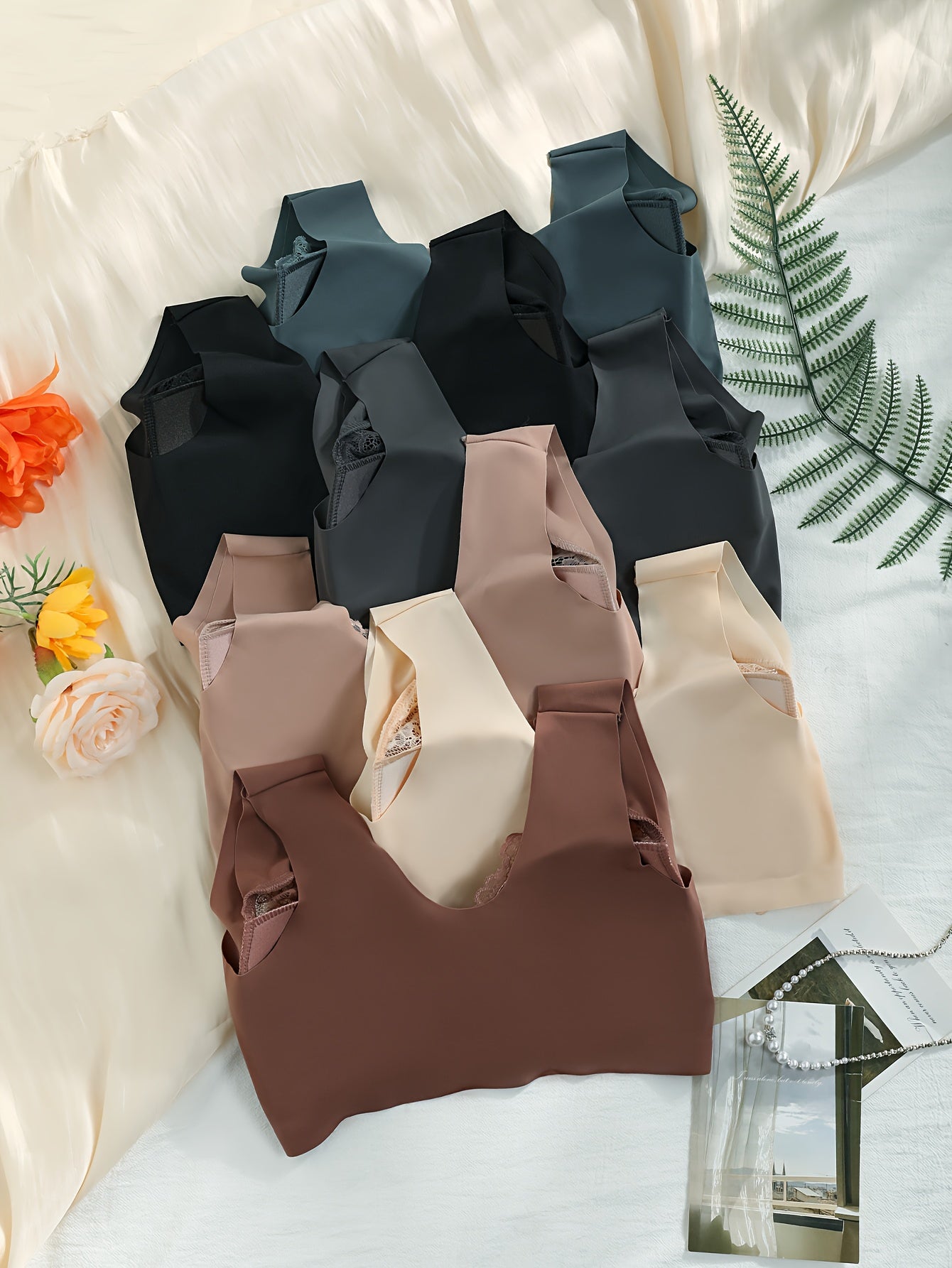 6pcs Of Women's Lace-trimmed, Wire-free Front-clasp Bras - Comfortable, Seamless Casual Attire, Soft And Breathable Fabrics for Sexy And Elegant Lingerie, Bra And Panty Sets for Women, Under Wire Bras for Women Push Up Heavy